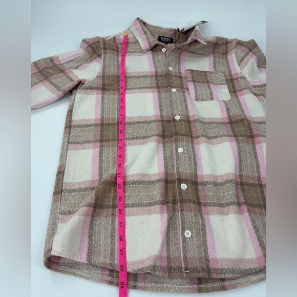 Boohoo Men's Pink and Brown Plaid Shirt Jacket - Picture 10 of 11